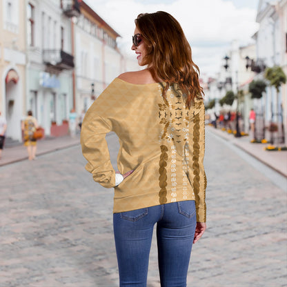 Hawaii Off Shoulder Sweatshirt Lei Flower Island Elegance
