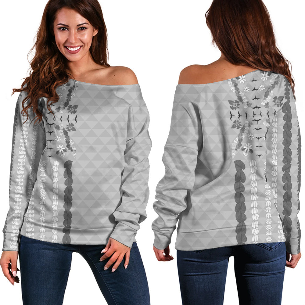 Hawaii Off Shoulder Sweatshirt Lei Flower Island Elegance