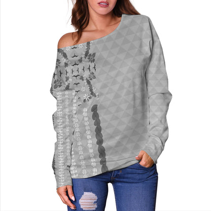 Hawaii Off Shoulder Sweatshirt Lei Flower Island Elegance