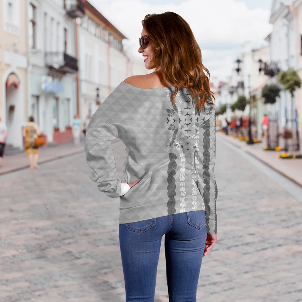 Hawaii Off Shoulder Sweatshirt Lei Flower Island Elegance