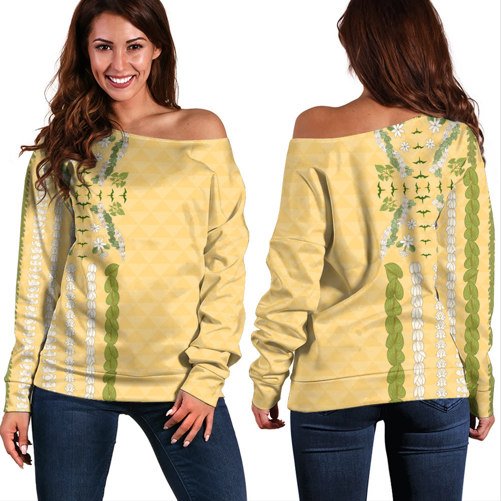 Hawaii Off Shoulder Sweatshirt Lei Flower Island Elegance