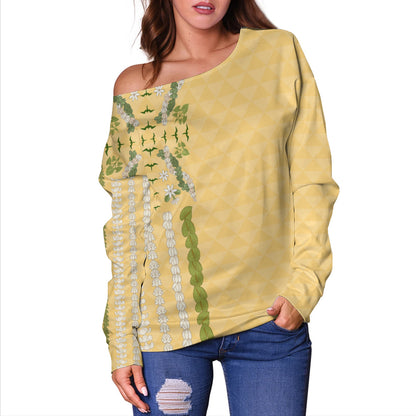 Hawaii Off Shoulder Sweatshirt Lei Flower Island Elegance