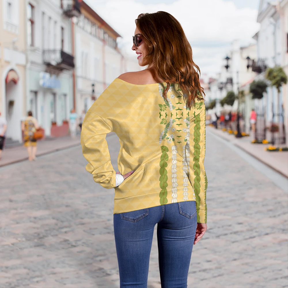 Hawaii Off Shoulder Sweatshirt Lei Flower Island Elegance