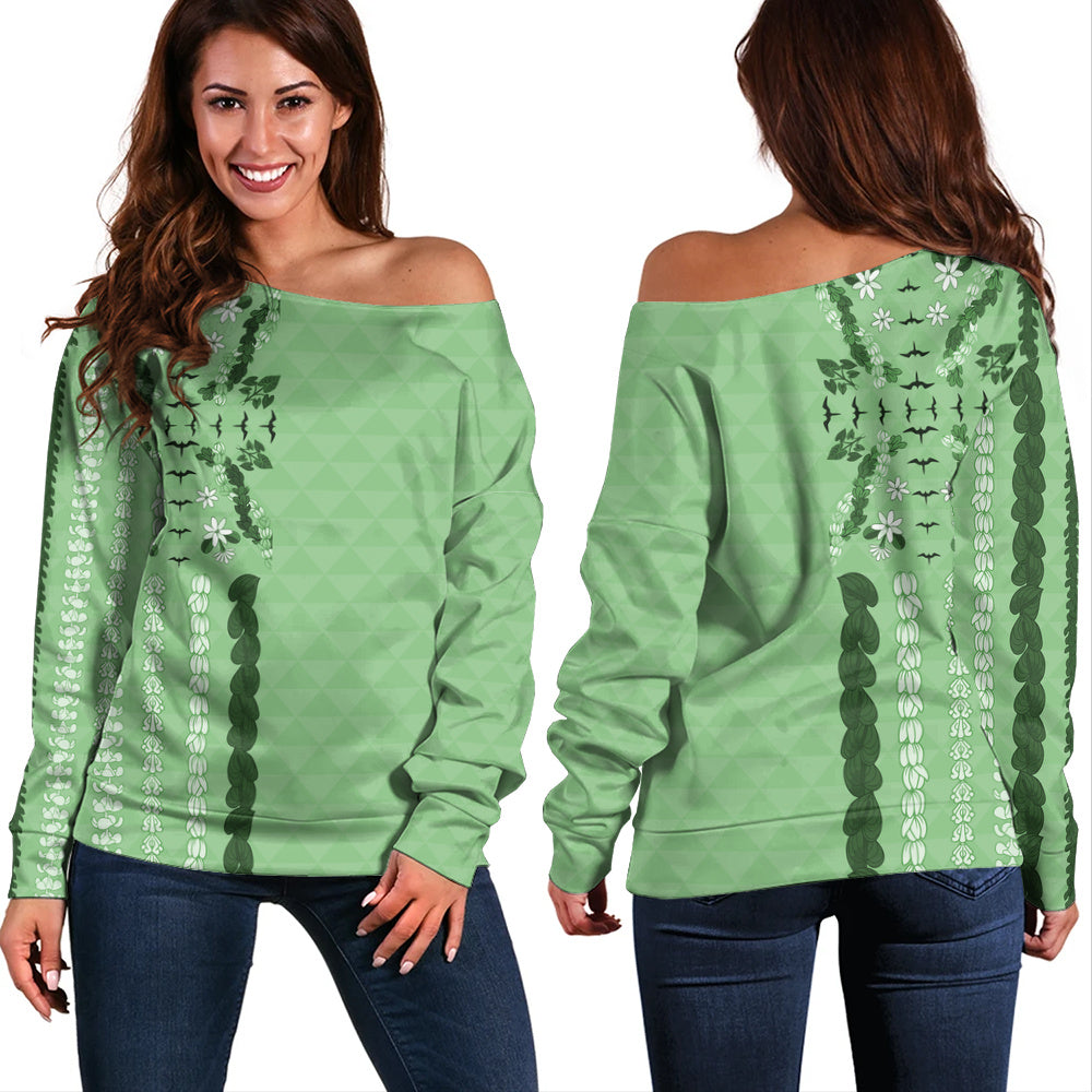 Hawaii Off Shoulder Sweatshirt Lei Flower Island Elegance