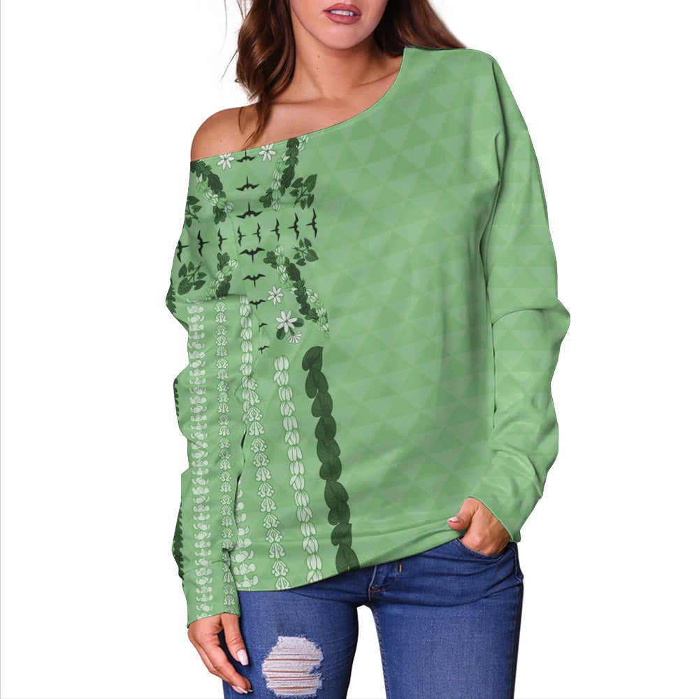 Hawaii Off Shoulder Sweatshirt Lei Flower Island Elegance
