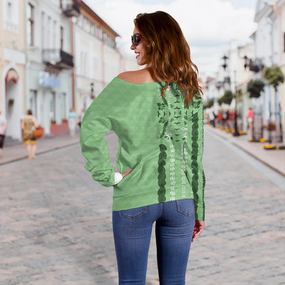 Hawaii Off Shoulder Sweatshirt Lei Flower Island Elegance
