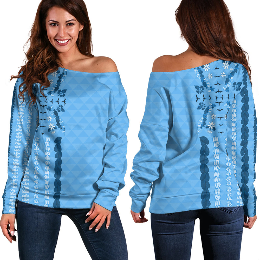 Hawaii Off Shoulder Sweatshirt Lei Flower Island Elegance