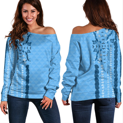 Hawaii Off Shoulder Sweatshirt Lei Flower Island Elegance
