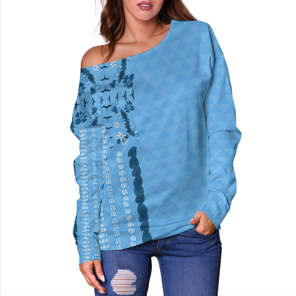 Hawaii Off Shoulder Sweatshirt Lei Flower Island Elegance