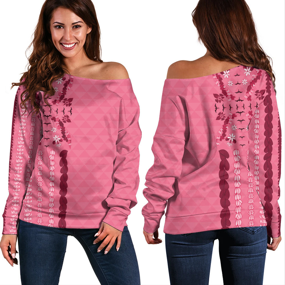 Hawaii Off Shoulder Sweatshirt Lei Flower Island Elegance