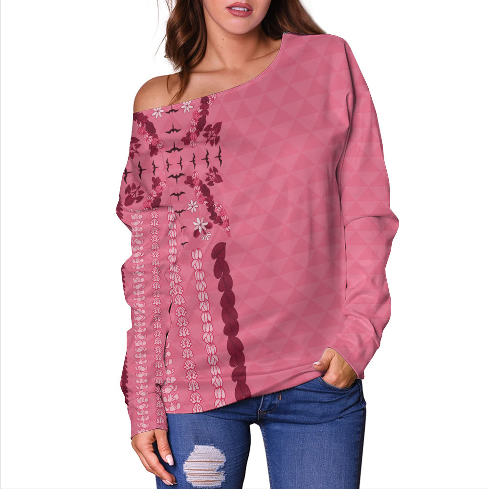 Hawaii Off Shoulder Sweatshirt Lei Flower Island Elegance