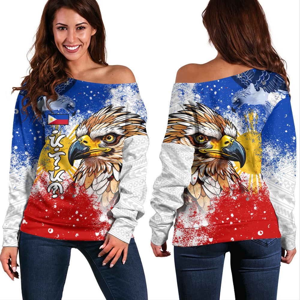 Philippines Filipinos Off Shoulder Sweatshirt Eagle Flag Warrior Pride