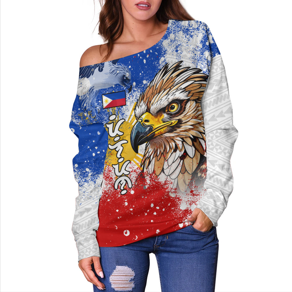 Philippines Filipinos Off Shoulder Sweatshirt Eagle Flag Warrior Pride