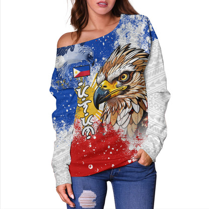 Philippines Filipinos Off Shoulder Sweatshirt Eagle Flag Warrior Pride