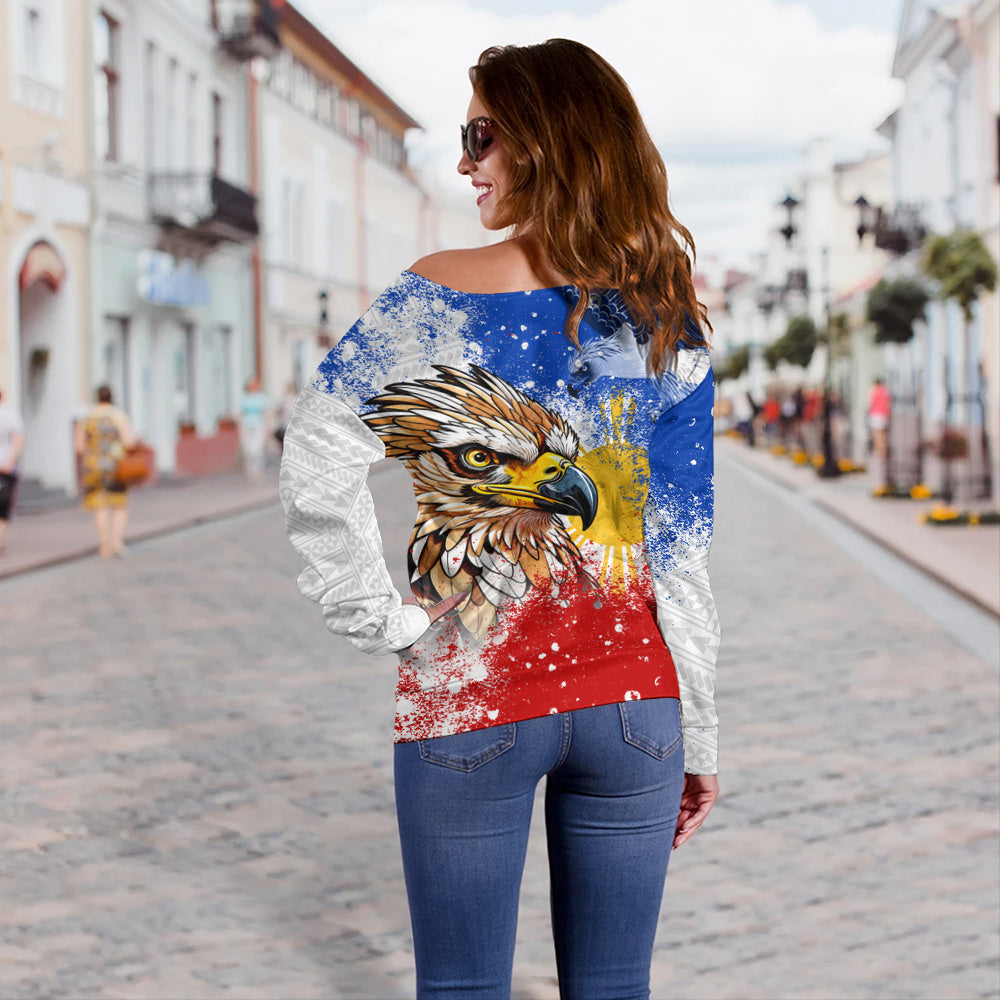 Philippines Filipinos Off Shoulder Sweatshirt Eagle Flag Warrior Pride