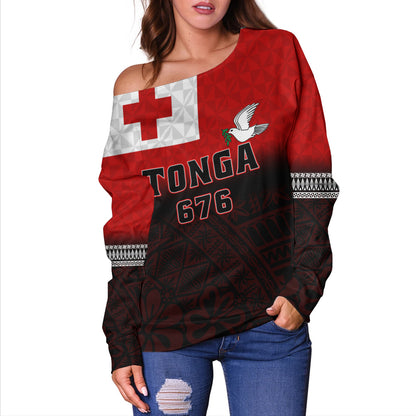 Tonga Off Shoulder Sweatshirt Kingdom Crest 676 Island Pride