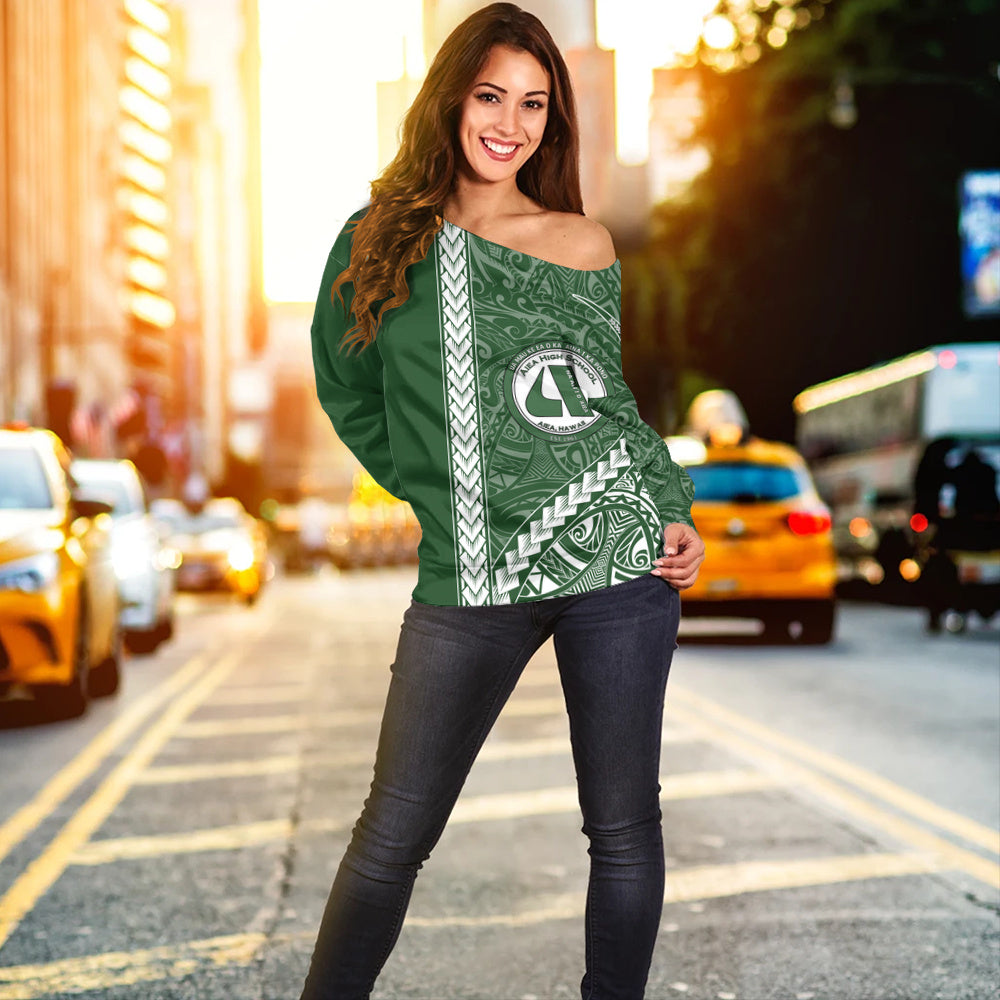 ʻAiea High School Off Shoulder Sweatshirt Tribal Polynesian Pride Style