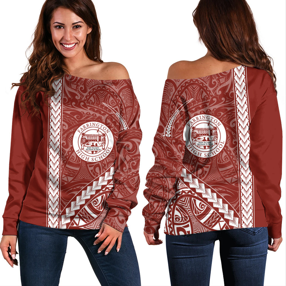 Farrington High School Off Shoulder Sweatshirt Tribal Polynesian Pride Style