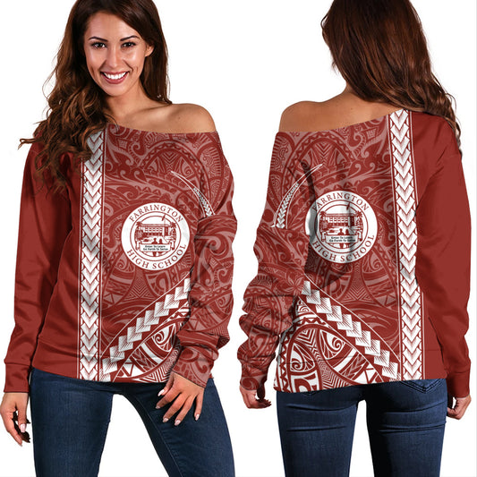 Farrington High School Off Shoulder Sweatshirt Tribal Polynesian Pride Style