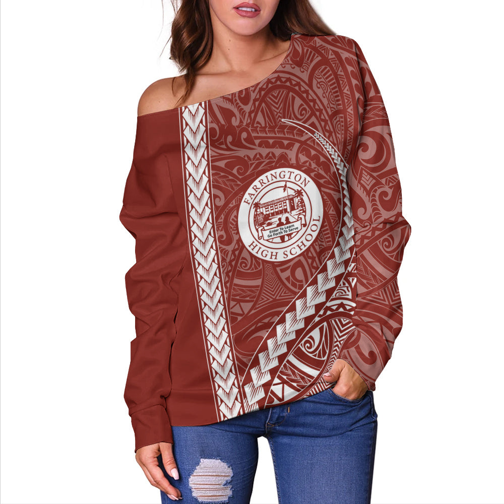 Farrington High School Off Shoulder Sweatshirt Tribal Polynesian Pride Style