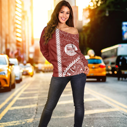 Farrington High School Off Shoulder Sweatshirt Tribal Polynesian Pride Style