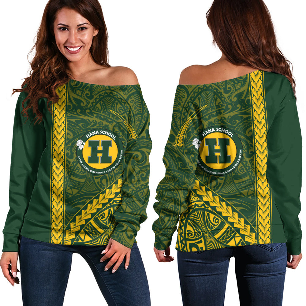 Hana High and Elementary School Off Shoulder Sweatshirt Tribal Polynesian Pride Style