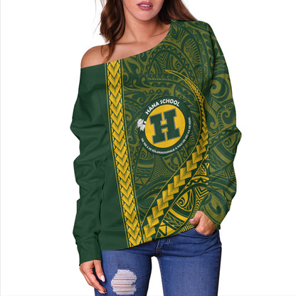Hana High and Elementary School Off Shoulder Sweatshirt Tribal Polynesian Pride Style