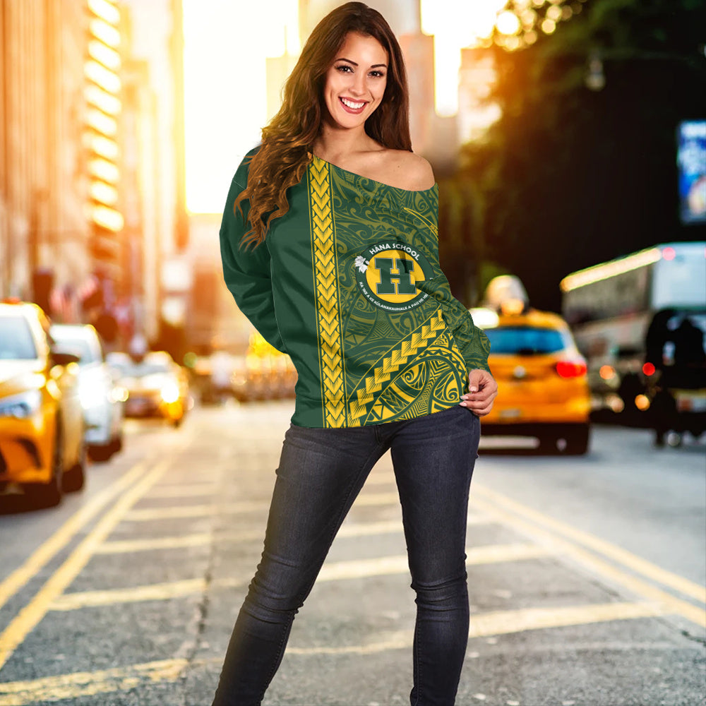 Hana High and Elementary School Off Shoulder Sweatshirt Tribal Polynesian Pride Style