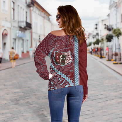 Henry Perrine Baldwin High School Off Shoulder Sweatshirt Tribal Polynesian Pride Style