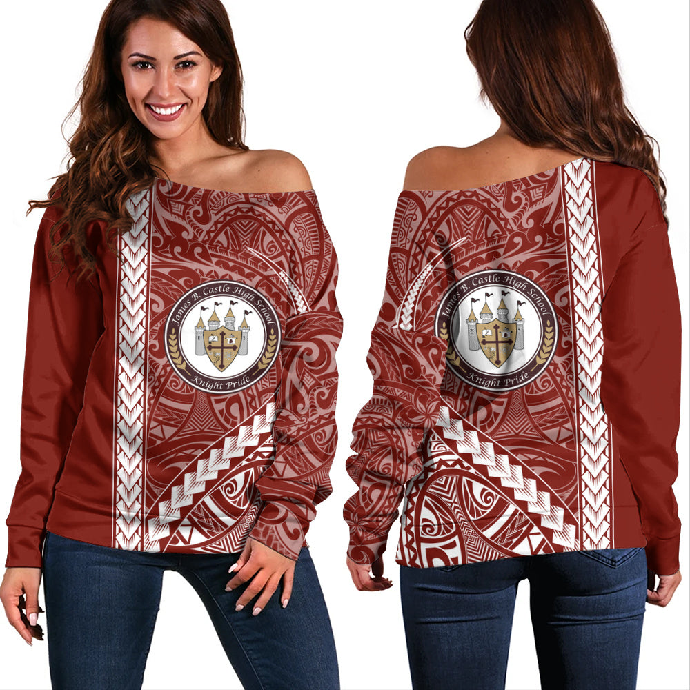 James B. Castle High School Off Shoulder Sweatshirt Tribal Polynesian Pride Style
