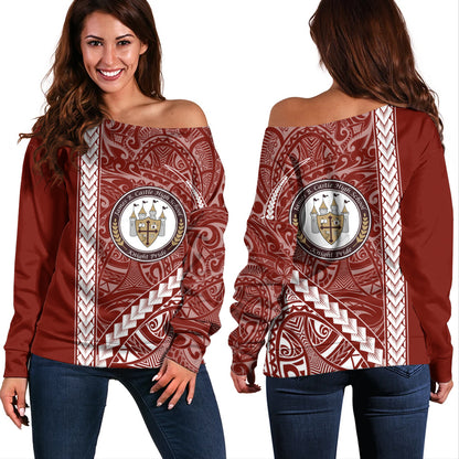 James B. Castle High School Off Shoulder Sweatshirt Tribal Polynesian Pride Style