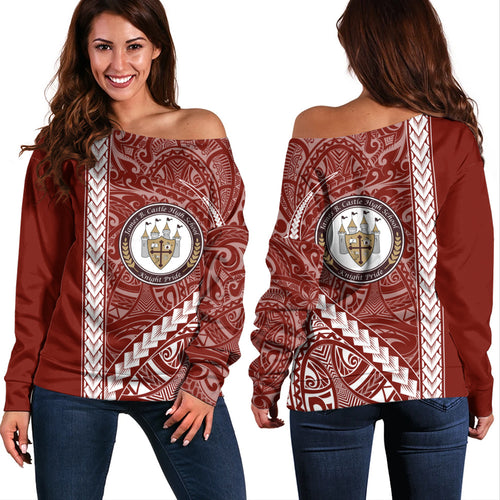 James B. Castle High School Off Shoulder Sweatshirt Tribal Polynesian Pride Style
