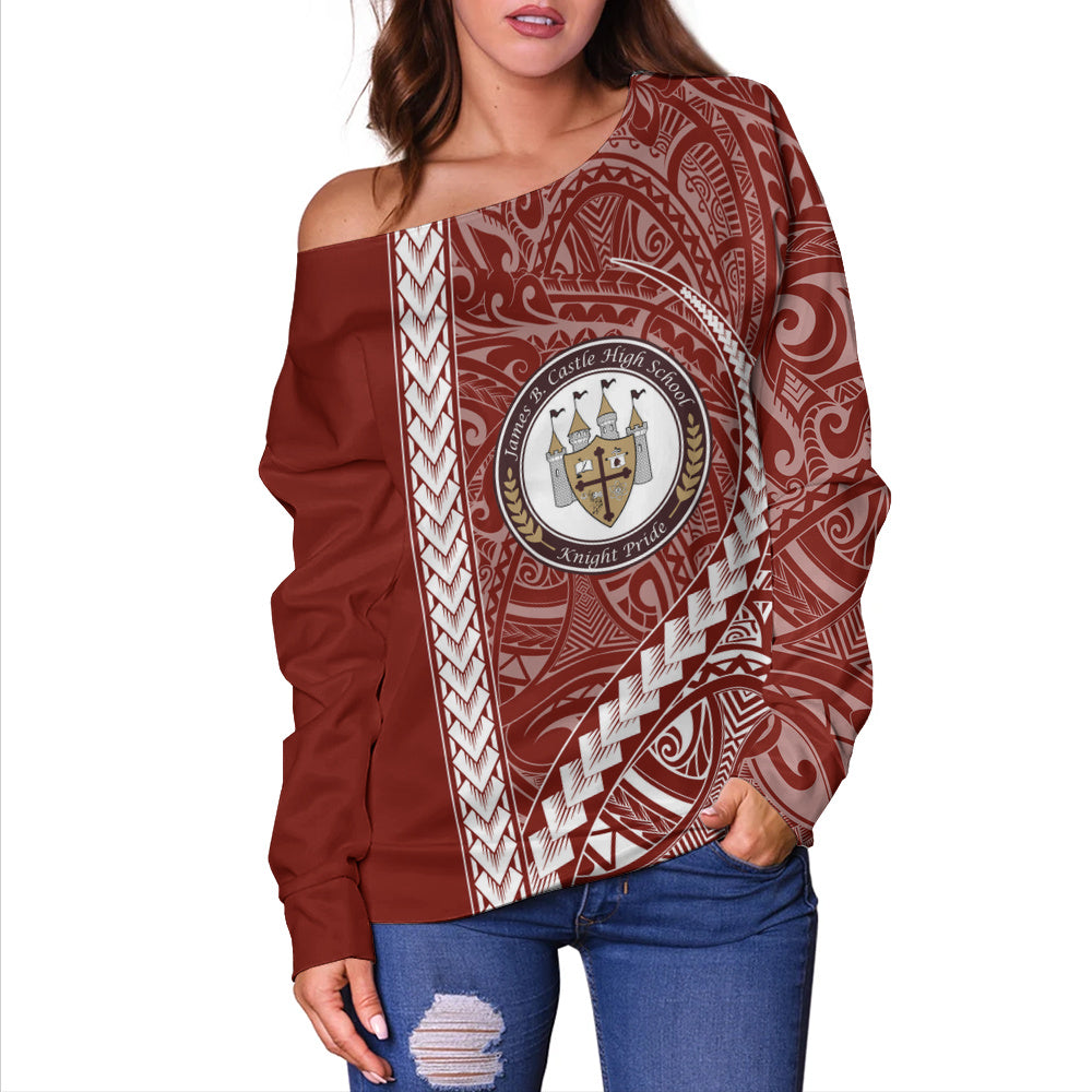 James B. Castle High School Off Shoulder Sweatshirt Tribal Polynesian Pride Style