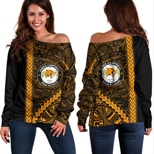 James Campbell High School Off Shoulder Sweatshirt Tribal Polynesian Pride Style