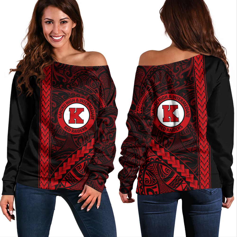 Kahuku High & Intermediate School Off Shoulder Sweatshirt Tribal Polynesian Pride Style