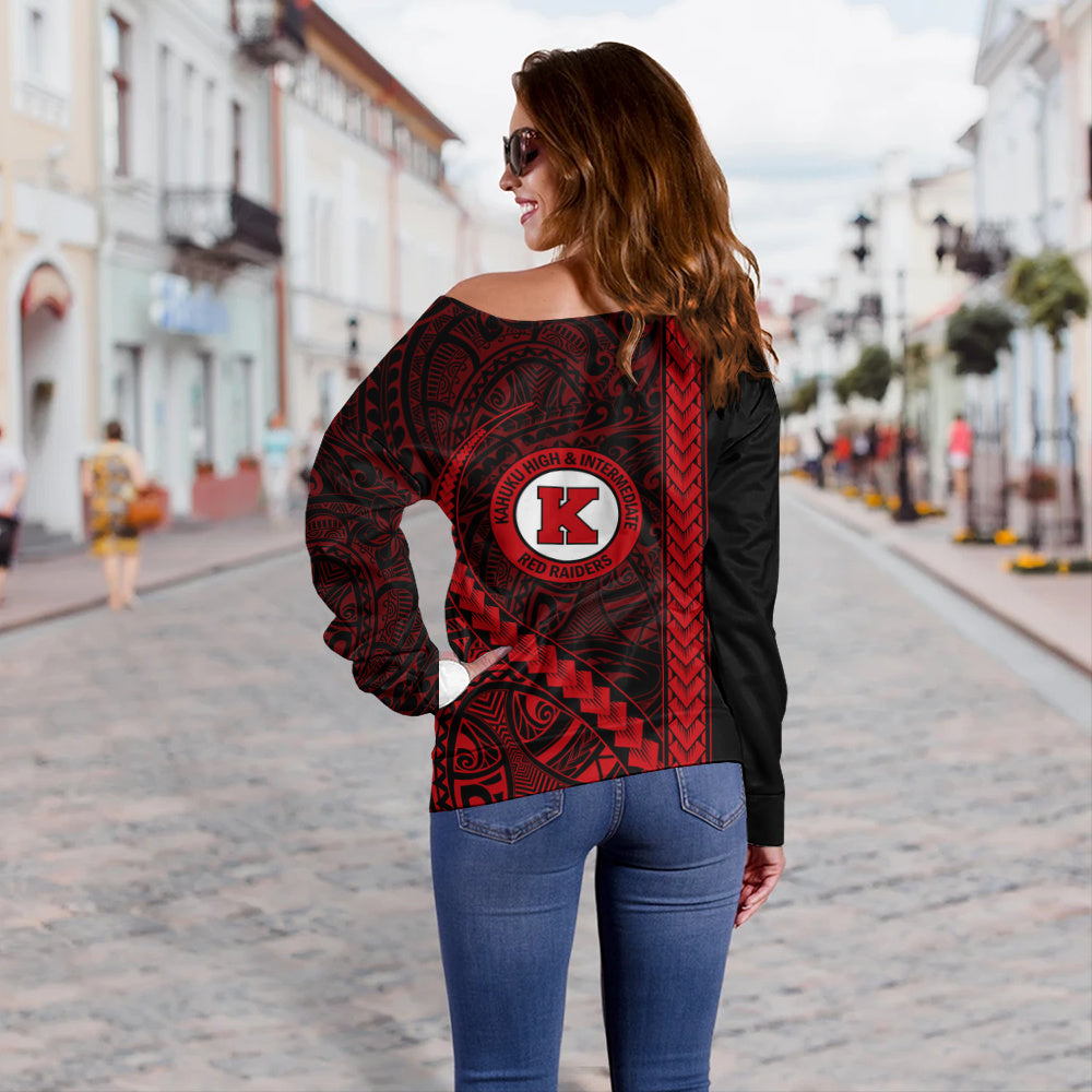 Kahuku High & Intermediate School Off Shoulder Sweatshirt Tribal Polynesian Pride Style