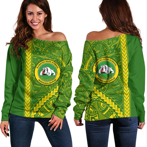 Kaimuki High School Off Shoulder Sweatshirt Tribal Polynesian Pride Style