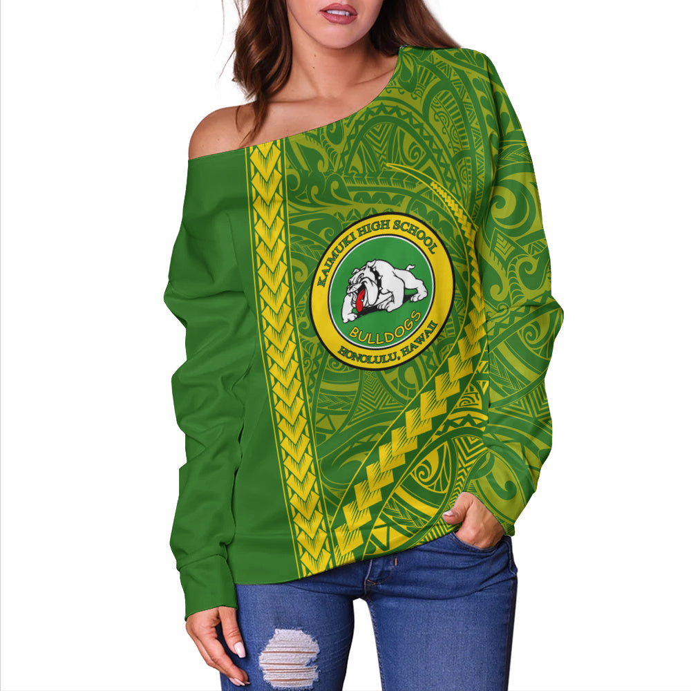 Kaimuki High School Off Shoulder Sweatshirt Tribal Polynesian Pride Style
