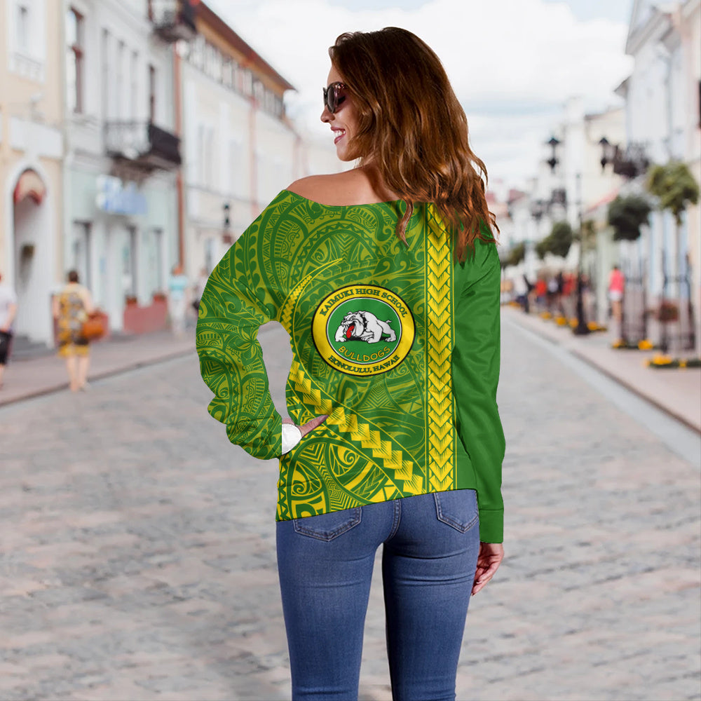 Kaimuki High School Off Shoulder Sweatshirt Tribal Polynesian Pride Style