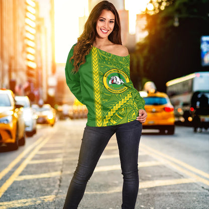 Kaimuki High School Off Shoulder Sweatshirt Tribal Polynesian Pride Style