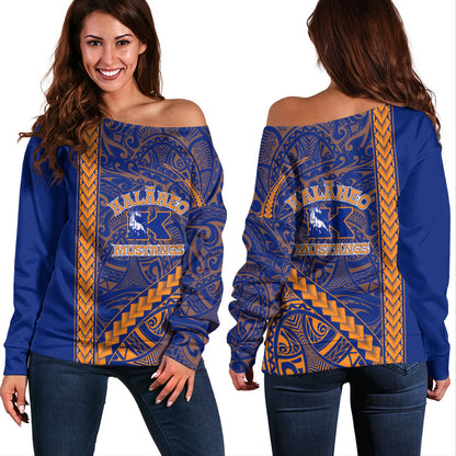 Kalaheo High School Off Shoulder Sweatshirt Tribal Polynesian Pride Style