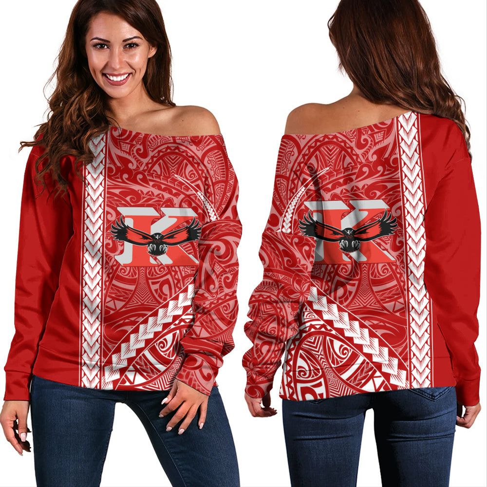 Kauai High School Off Shoulder Sweatshirt Tribal Polynesian Pride Style