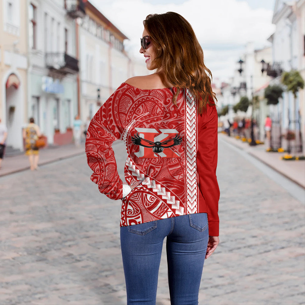 Kauai High School Off Shoulder Sweatshirt Tribal Polynesian Pride Style