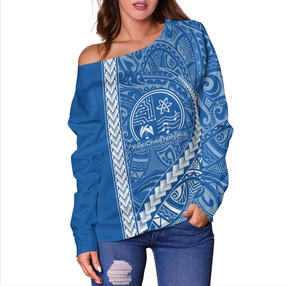 Kihei Charter School Off Shoulder Sweatshirt Tribal Polynesian Pride Style