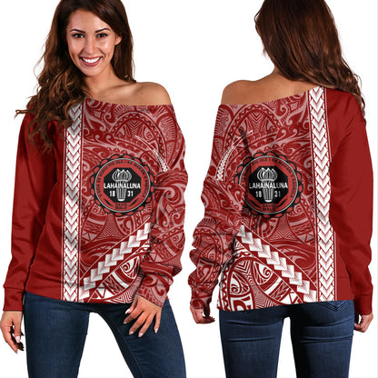 Lahainaluna High School Off Shoulder Sweatshirt Tribal Polynesian Pride Style