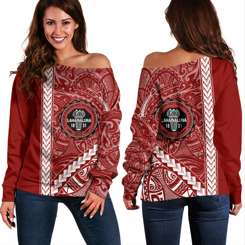 Lahainaluna High School Off Shoulder Sweatshirt Tribal Polynesian Pride Style