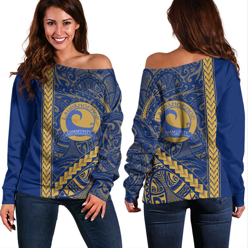 Laupāhoehoe Community Public Charter School Off Shoulder Sweatshirt Tribal Polynesian Pride Style