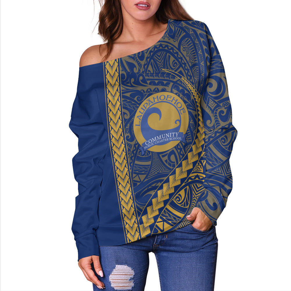 Laupāhoehoe Community Public Charter School Off Shoulder Sweatshirt Tribal Polynesian Pride Style