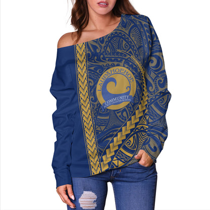 Laupāhoehoe Community Public Charter School Off Shoulder Sweatshirt Tribal Polynesian Pride Style