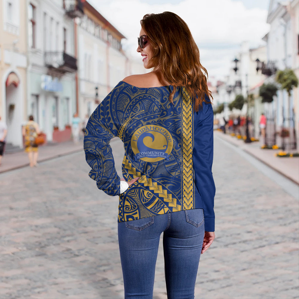 Laupāhoehoe Community Public Charter School Off Shoulder Sweatshirt Tribal Polynesian Pride Style